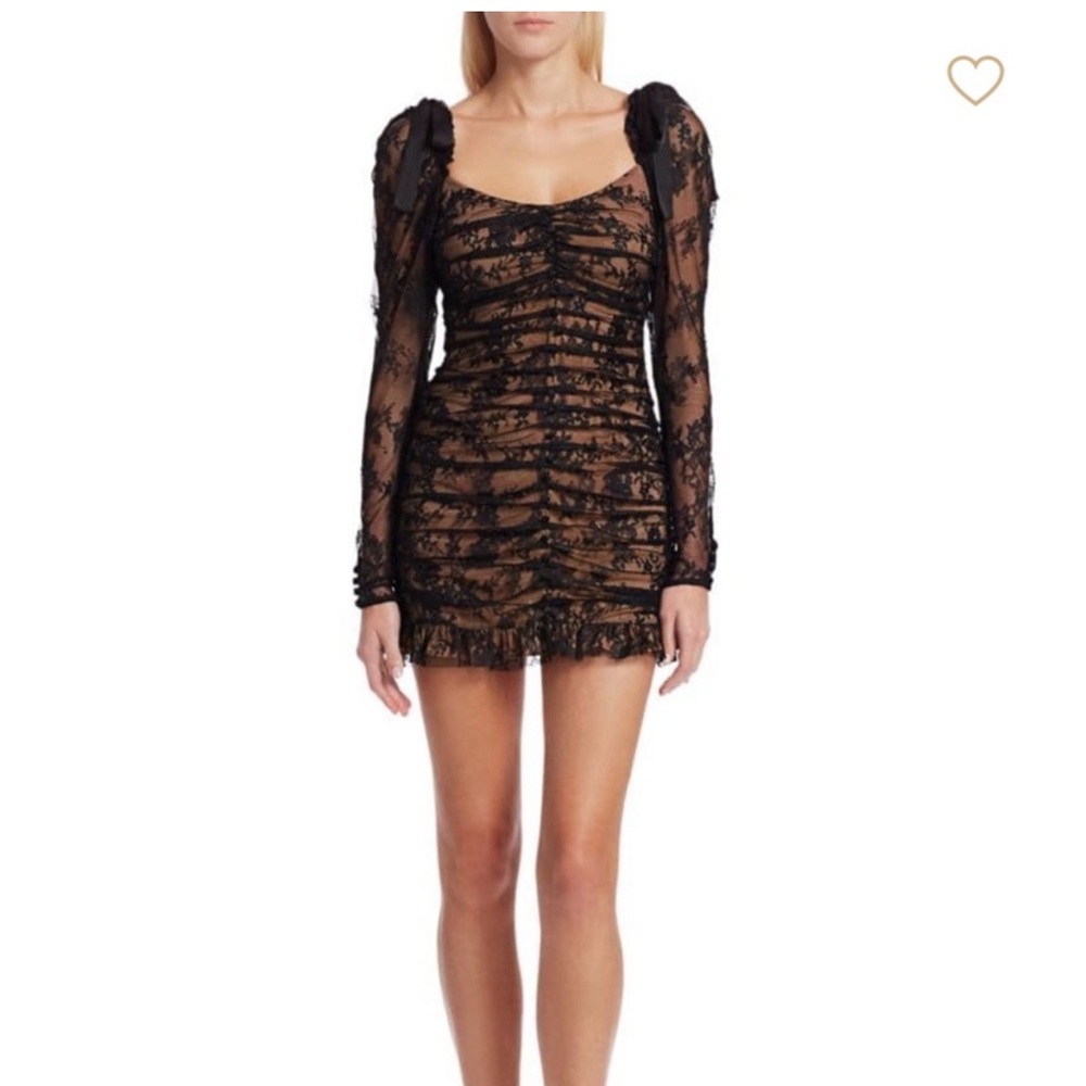 For Love And Lemons Black Beverly Sheer Sleeve Lace Mini Dress